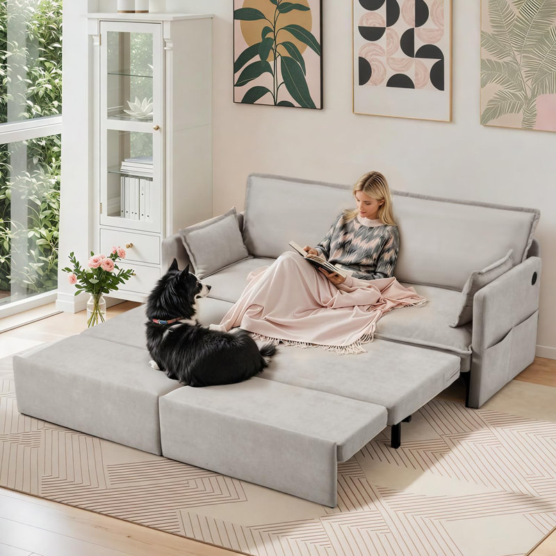 2 Seater Fabric Sofa Bed, Grey