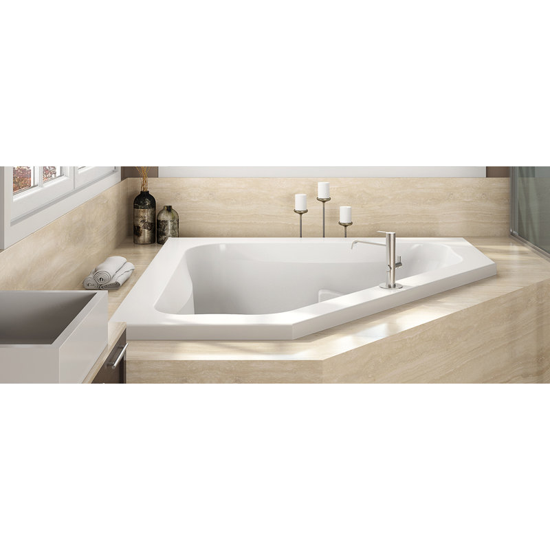 SIGNATURE® Corner 6060 Drop-In Soaking RH 3-Tile Flange Oyster, Yes, White