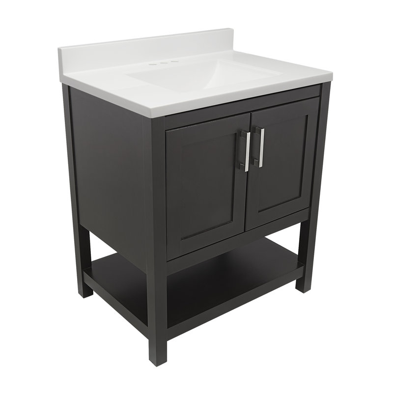 25'' Single Bathroom Vanity with Cultured Marble Top, Espresso