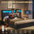 California King Bed Frame With Bookcase Headboard And Storage, 4 Large Drawers, Wooden Platform Bed Frame With Led Lights, Charging Station, Strong Metal Slats, No Box Spring Required, No Noise-444579524