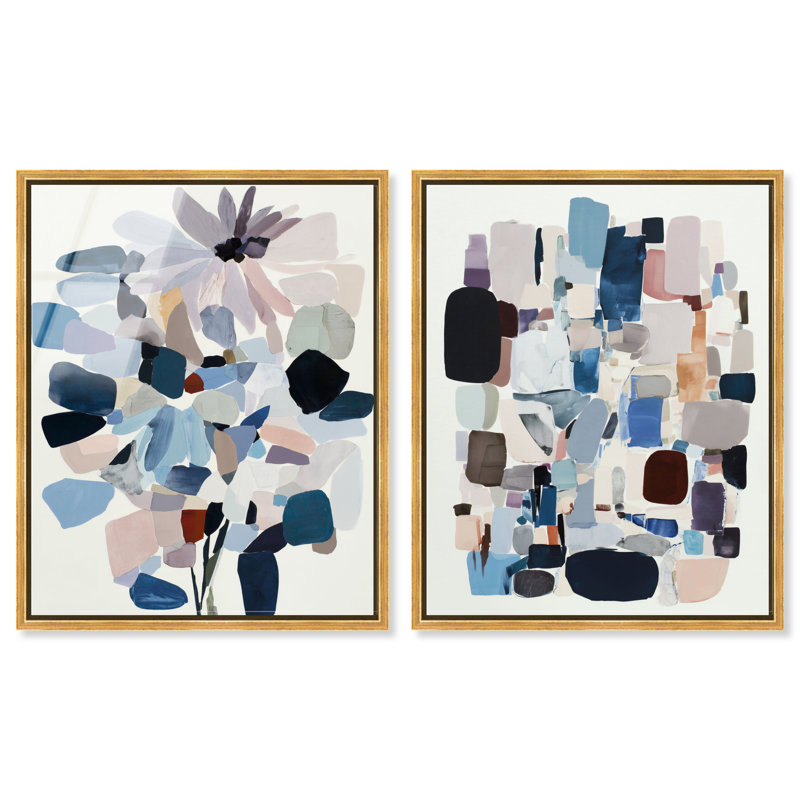 Ensemble de décorations murales abstraites à motif d'acrylique et de pétales par Art Remedy, cadre doré, 20 x 24