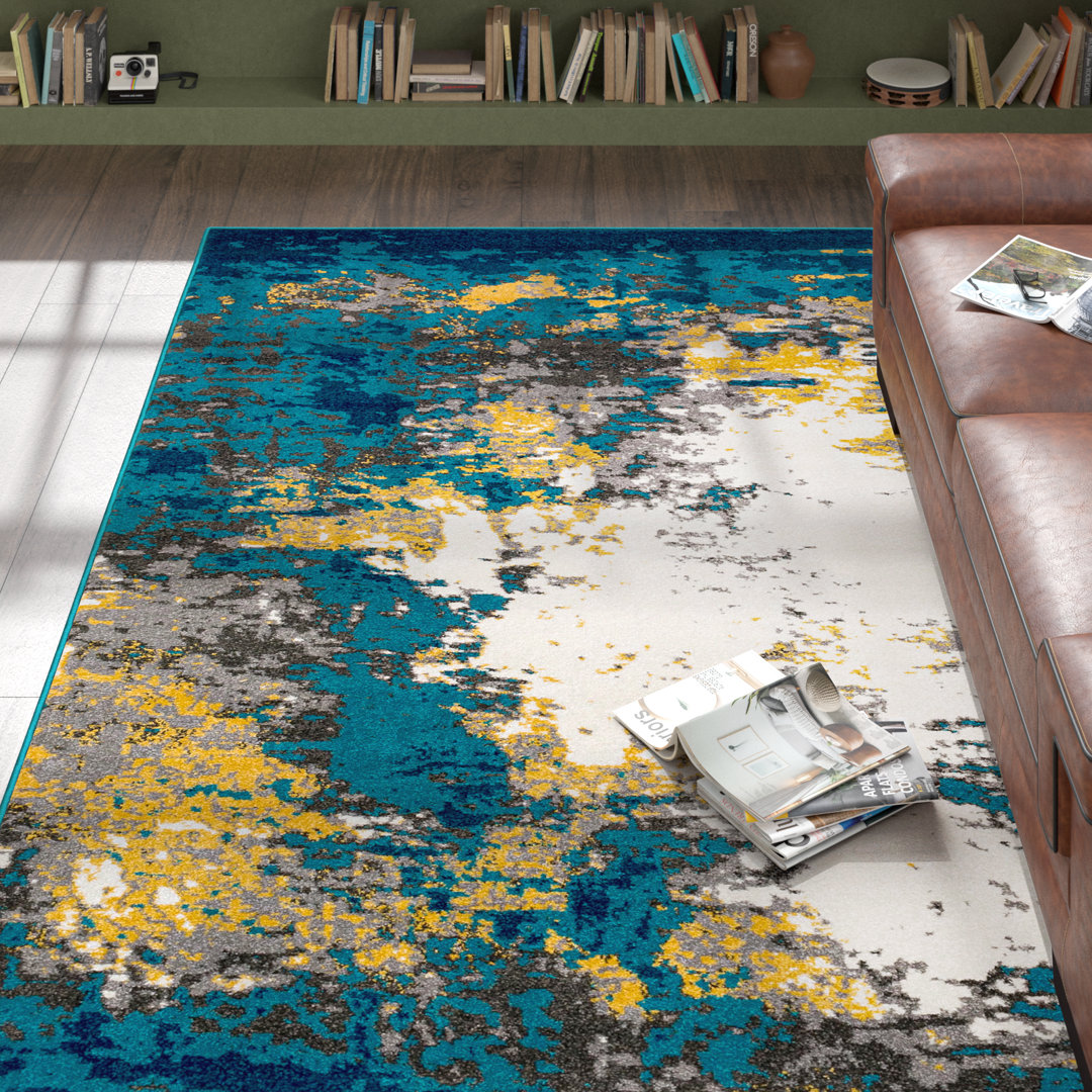 Kohn Machine-Woven Abstract Blue/Yellow/Beige Area Rug Trent Austin Design® Rug 