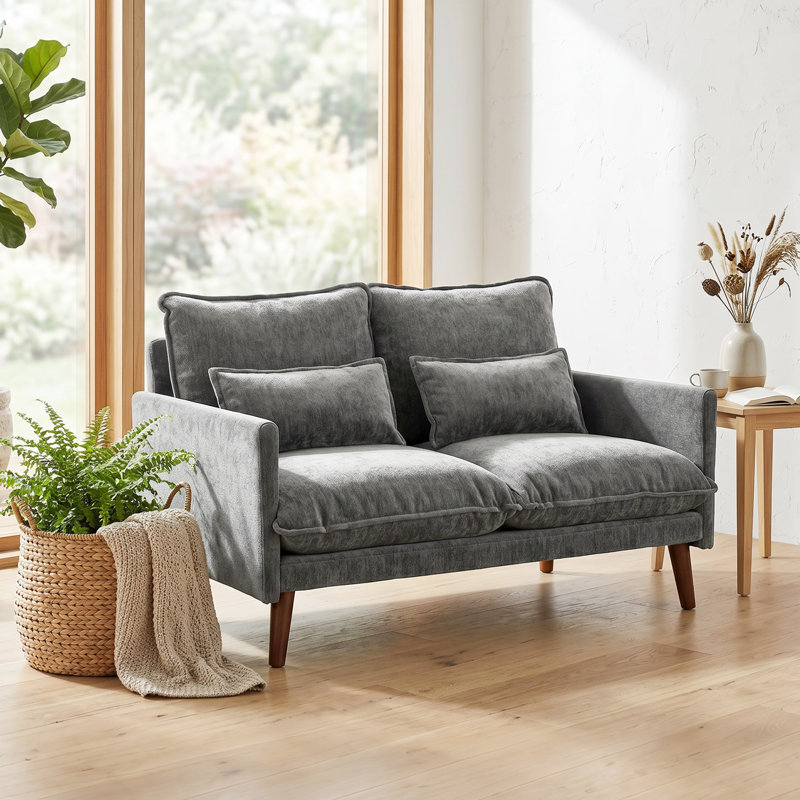 HOMCOM 2 Seater Sofa with Spring Cushions for Small Space, Grey Velvet