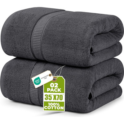 Jumbo Bath Sheet 2 Piece, 600 GSM, 35 By 70 Inches, 100% Ring Spun Cotton, Absorbent And Quick Dry Extra Large Bath Towel, Grey