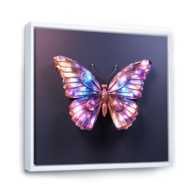 Papillon mauve et rose - art mural papillon, H 24 po x l 24 po x P 1 po, Cadre flottant blanc