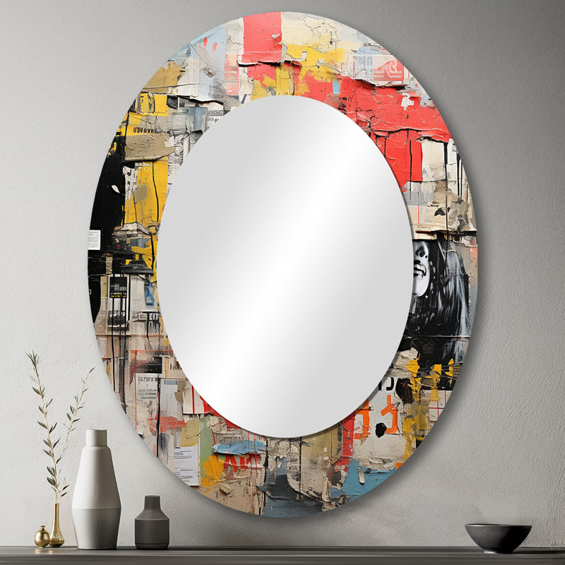 Urban Collage III - Modern Oval Wall Mirror, 43" x 33"