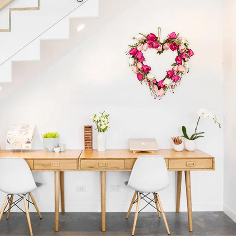Couronne de la Saint-Valentin Couronne de porte de la Saint-Valentin avec feuille de tulipe Couronnes de cœur pour la Saint-Valentin