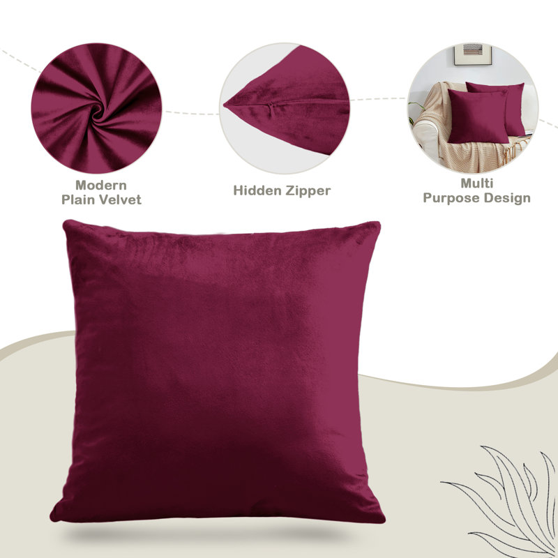 Square Scatter Velvet Cushion Cover ( Set of 4 ), Burgundy