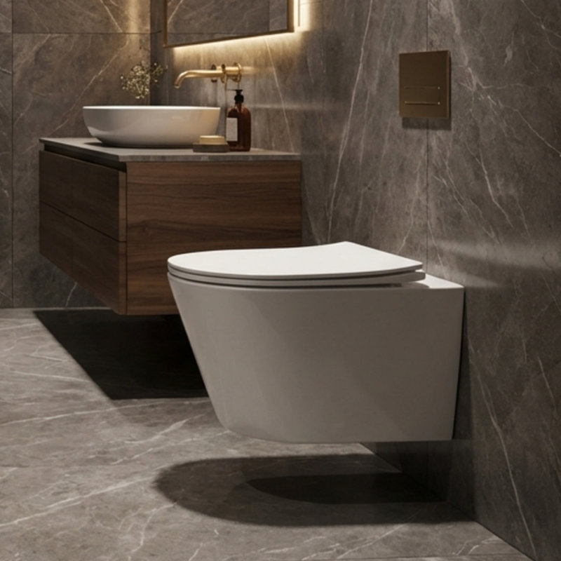 Wall Hung Toilet Bowl with Rimless Flush, D-Shaped Design, 0.8/1.6 GPF Dual Flush, Quiet Close Soft Seat, Quick-Release Hinges, Fully Skirted Trapway, White