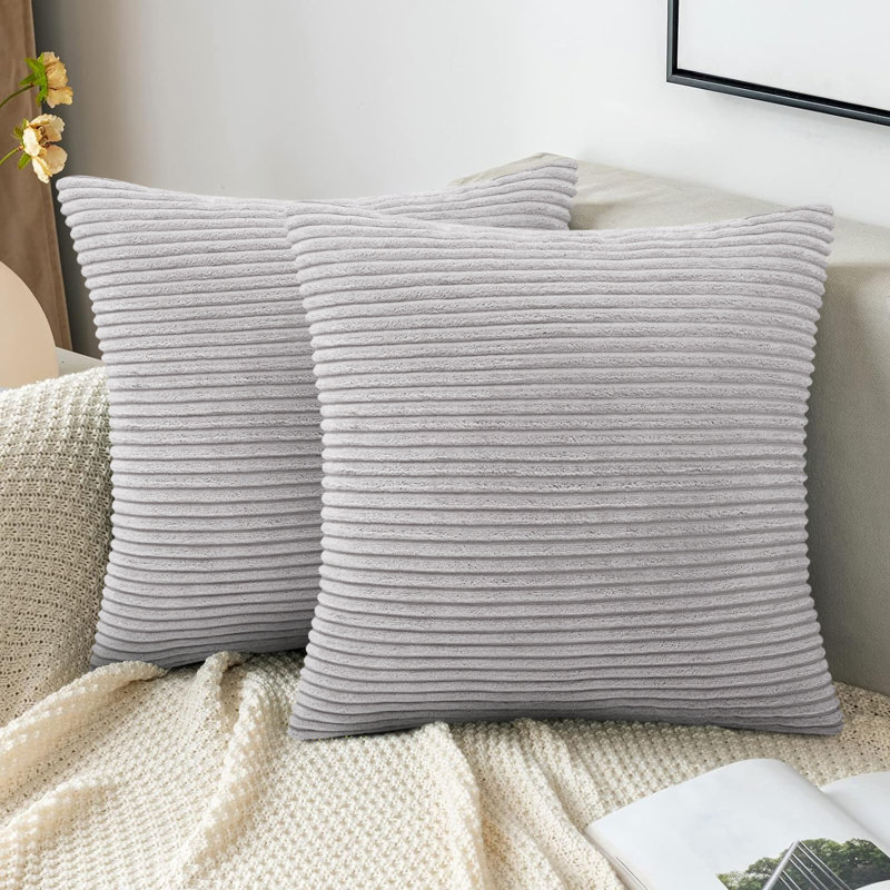 Striped Heavy Crushed Velvet Cushion Cover (Set Of 2) , Silver