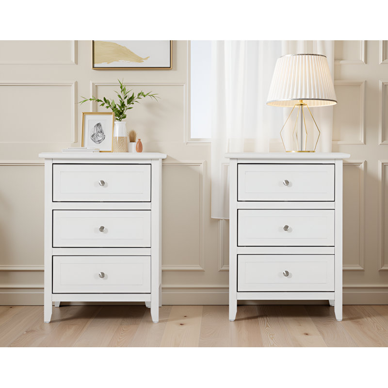 Lublin White 3 Drawers Nightstand Set Of 2, White
