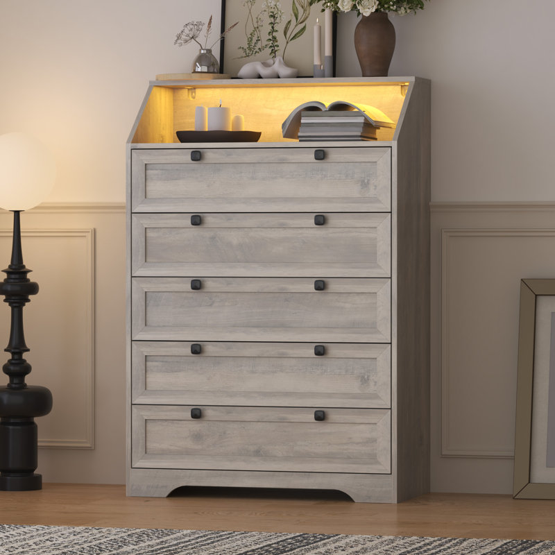 Commode 5 tiroirs Lasheena, Gris
