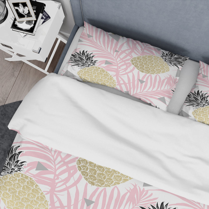 Ensemble de housse de couette à feuilles d’ananas mid-century, Housse de couette très grand + 2 taies décoratives