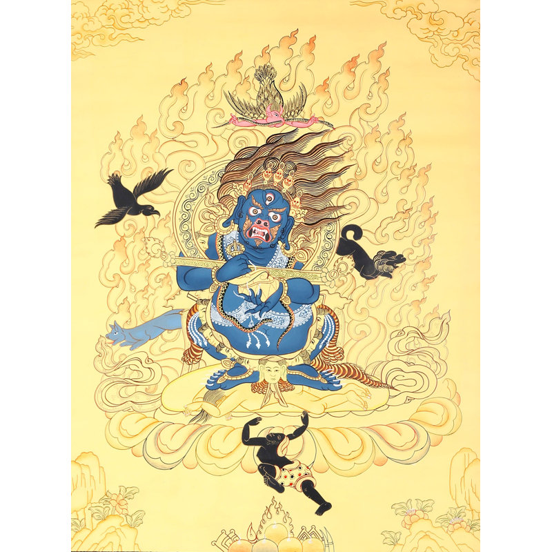 Bouddha tibétain Mahakala à deux bras en crémation