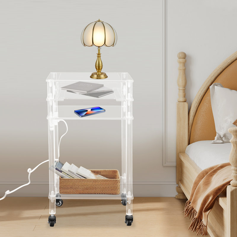 3-Layer Clear Acrylic Printer Stand With Drawer Wheels Power Strip
