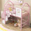 Lit mezzanine en métal avec toit et boîte de rangement, simple, rose