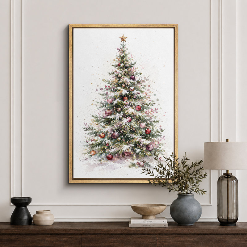 Art de Noël arbre de Noël, photos de salon, impression sur toile encadrée, H 36 po x l 24 po x P 1,5 po, Cadre naturel