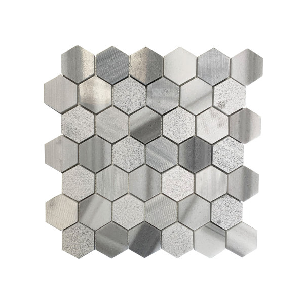 Marmala 2“ Hexagon marble mosaic Multi-Finish 12"x12" Floor and Wall