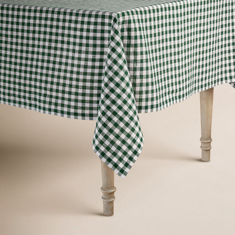100% Pure Linen Tablecloth, 90" L x 60" W, Navy, Gingham Check