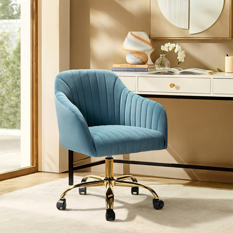 Chaise de travail en velours Adan, Velours bleu