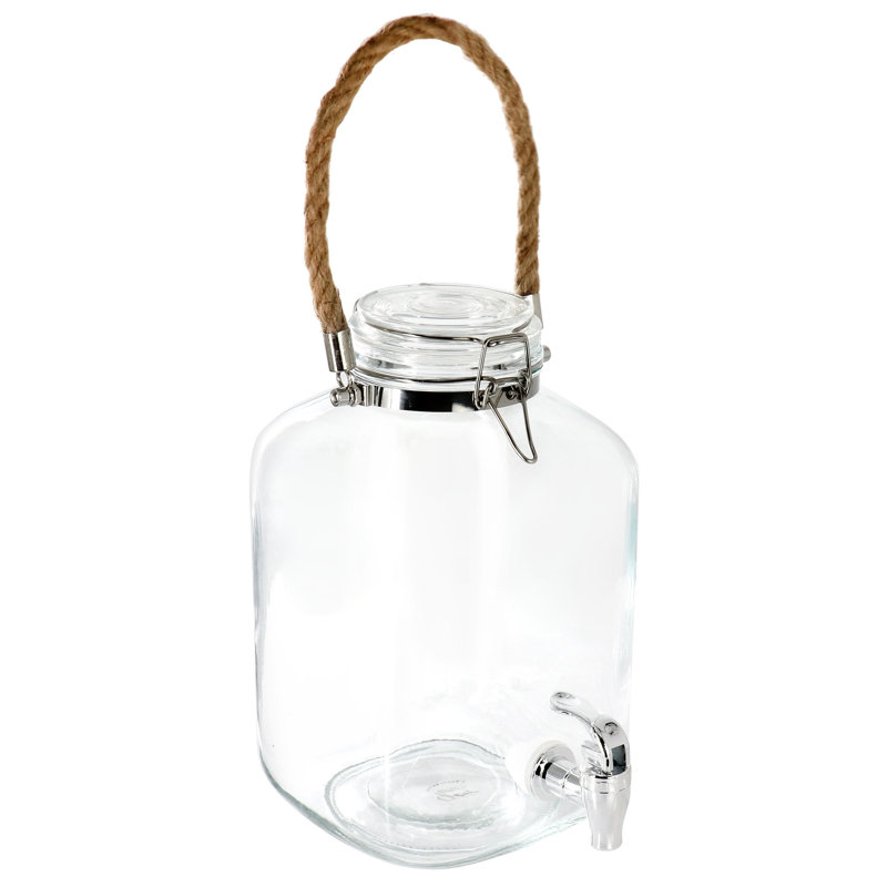 Ferris 1.3 Gallon Clear Glass Beverage Dispenser with Rope Handle