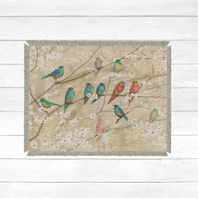  Jeté tissé Birds and Blossoms