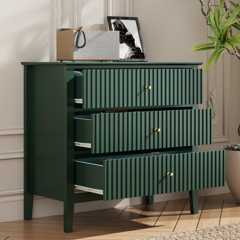 Amberrae 3 Drawer Dresser, 32" Wide Chest of Drawers, Green