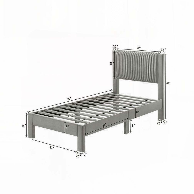 Plush Upholstered Platform Bed, Light Grey, Twin