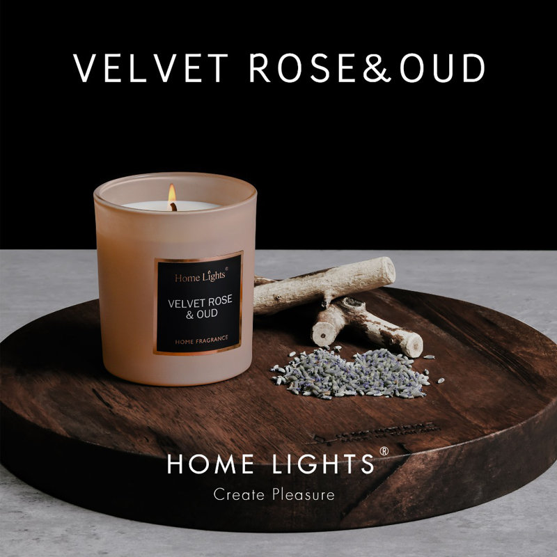 Velvet Rose & Oud Scented Jar Candle with Glass Holder