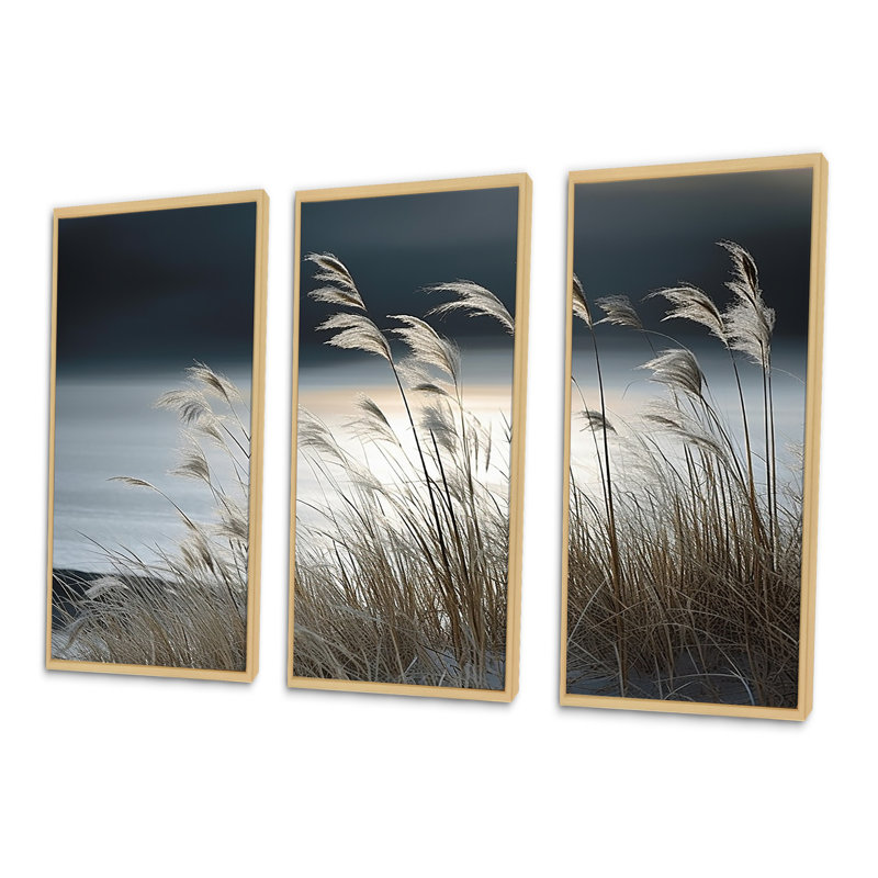 Plage, paysage d'hiver - ensemble de salon art mural océan, H 28 po x l 36 po x P 1 po, Cadre naturel flottant