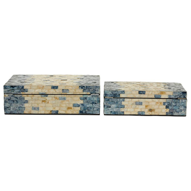 Boîte décorative en nacre faite à la main avec couvercle à charnière 2 pièces Lakila , Bleu