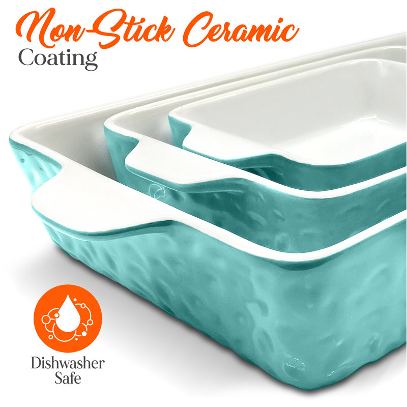 Aqua and White Ceramic 3-Piece Nonstick Bakeware Set