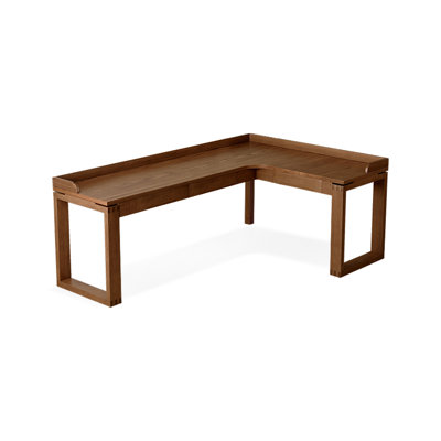 Light-walnut L-Shaped Solid Wood with 3 drawers desk