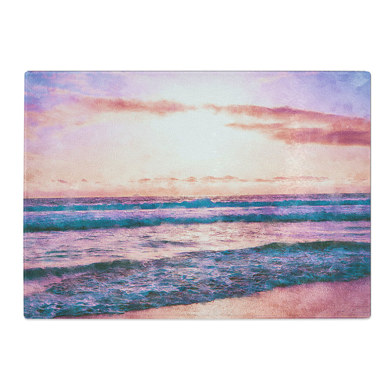 Tempered Glass Pink Beach Chopping Board, 28.5 cm x 39 cm