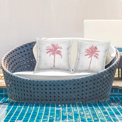 Ensemble de coussins d'extérieur 2 pièces Modern Pink Palms Summertime par Kristen Drew