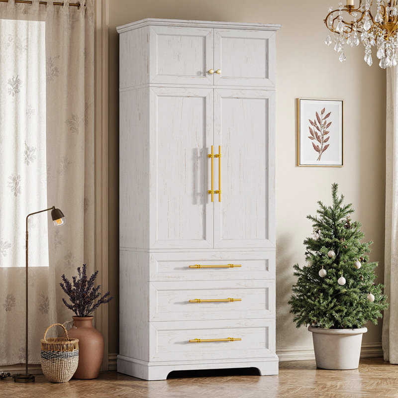 Armoire de cuisine de 78,2 po de hauteur avec 8 tablettes et 3 tiroirs, rangement réglable, White