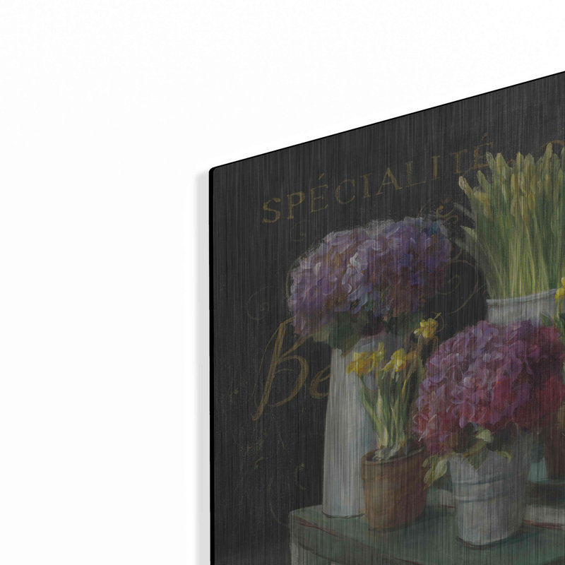 «Les Fleurs Printemps on Black» par Danhui Nai, art mural en métal, 24 po x 16 po, H 12 po x l 16 po