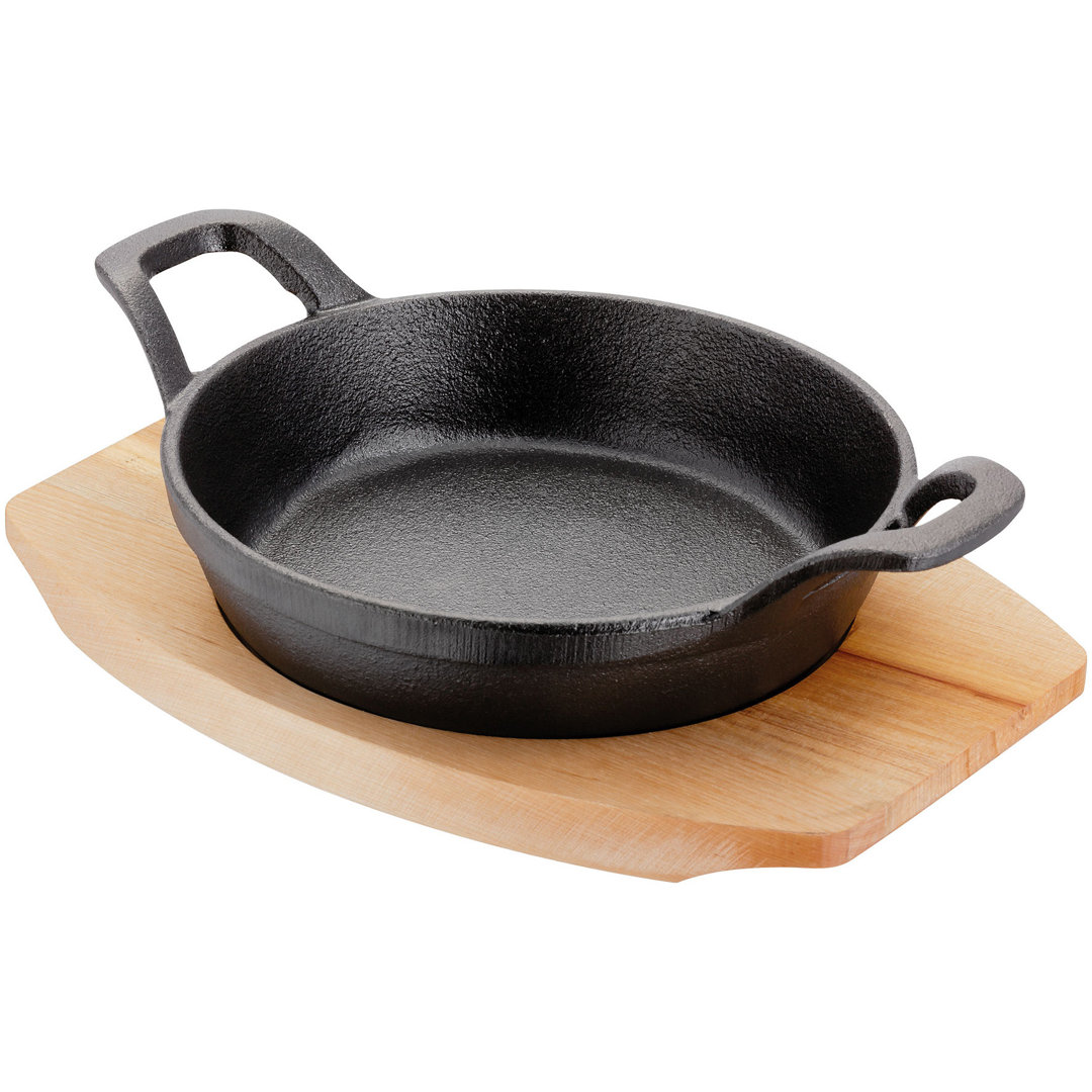 Judge, Sizzle & Serve - Cast Iron Gratin Dish on Server Board