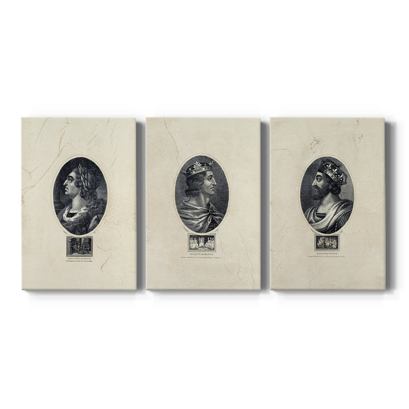 Portraits royaux - Toile tendue sur mesure - 3 pièces, H 12 po x l 24 po