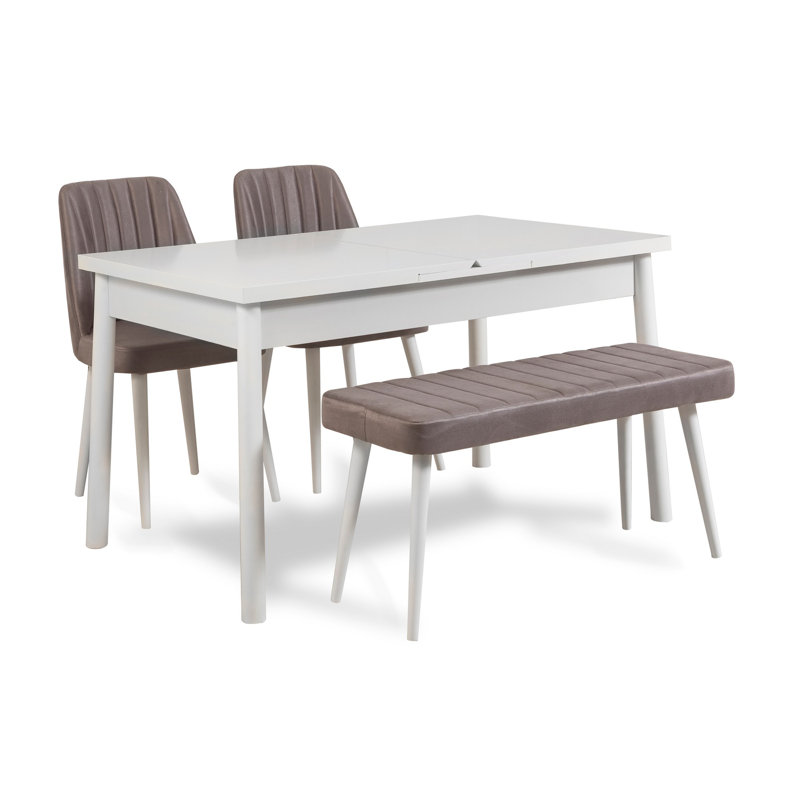 Ensemble repas pour 4 personnes Cleary, Gris, Blanc, Blanc