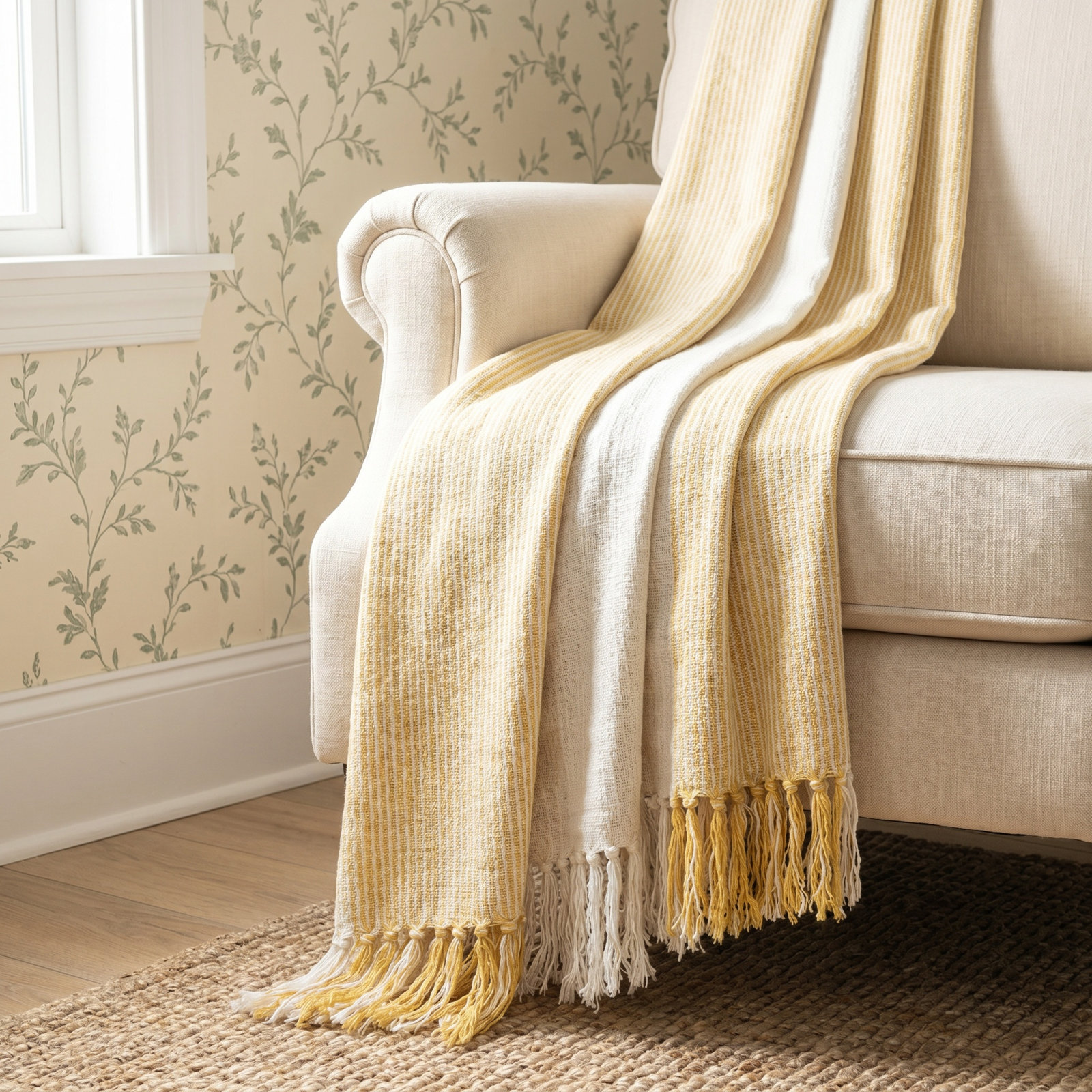 Hopkins Cotton Throw Blanket, Ivory/Teal
