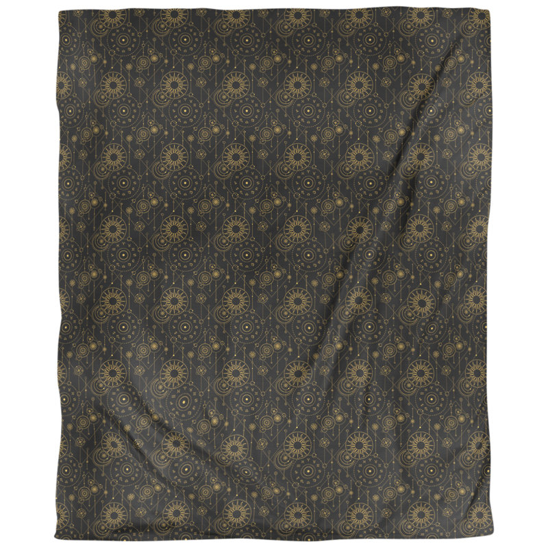 Tissu astrologie, Noir / or, L 56 po x l 36 po, Coton peigné de base