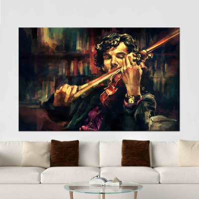 Abstract Violin Canvas Art: Modern Graphic Design Wall Decor,1P BlackFramedCanvas