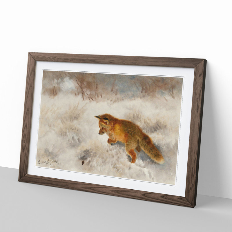 Fox in the Snow Vol.2 by Bruno Liljefors - Picture Frame Painting, Walnut Framed, 36cm H x 48cm W x 2cm D