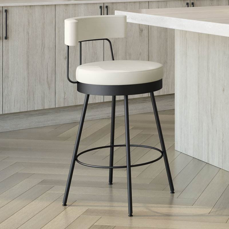 Tabouret de bar et de comptoir pivotant Leatri, Tabouret de comptoir (siège d'une hauteur de 26,7, Noir