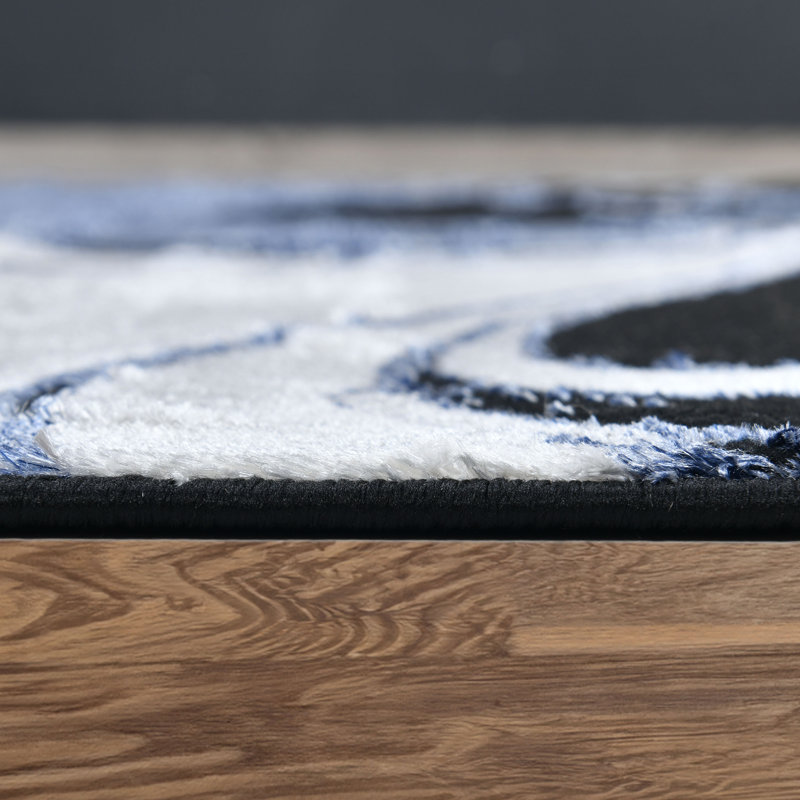 Galaxy Series Abrstract Black/Gray/Ivory/Beige Area Rug, Rectangle 5'3" x 7'3", Blue