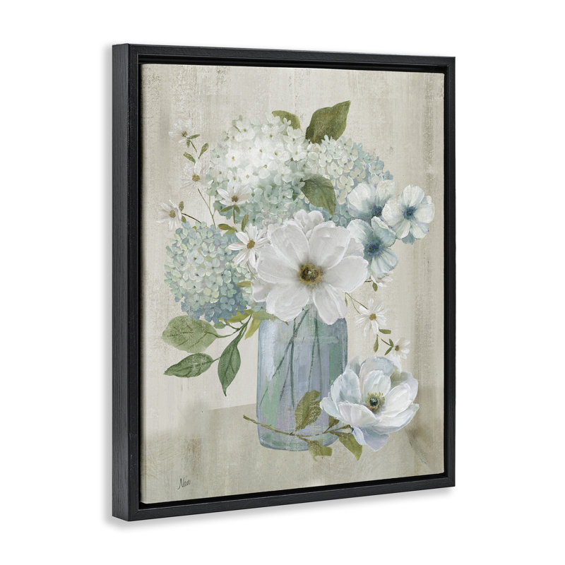 Charmant hortensia et magnolia, Cadre flottant noir de jais, H 21 po x l 17 po