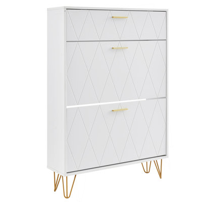 Armoire à chaussures avec 3 tiroirs rabattables, armoire de rangement de chaussures pour le vestibule, organisateur de rangement de chaussures autoportant pour talons, bottes, pantoufles dans le couloir, salon