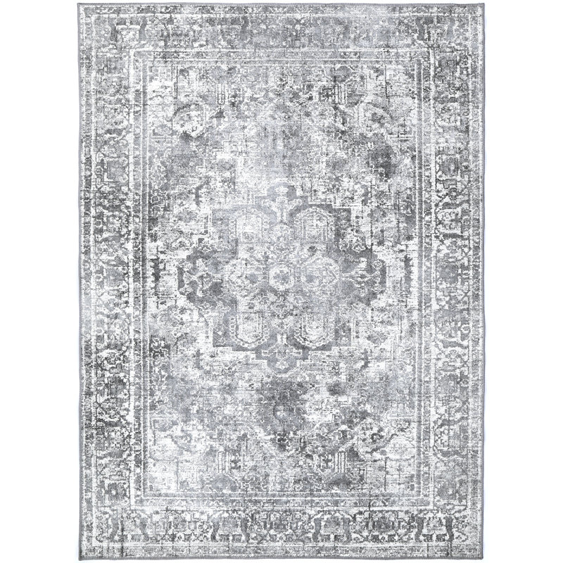 Tapis gris délavé rétro, Rectangle 8 pi x 10 pi