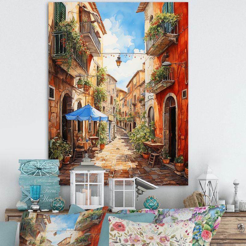 «Italian Village Essence 1», art mural Italie, Toile tendue, H 32 po x l 24 po x P 1 po